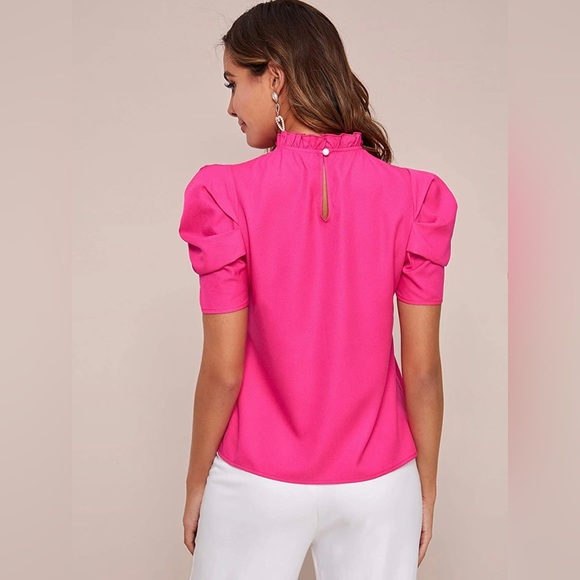 COPY - Milumia Women Mock Neck Puff Sleeve Chiffon Blouse Frilled Neck - LARGE - Picture 3 of 10